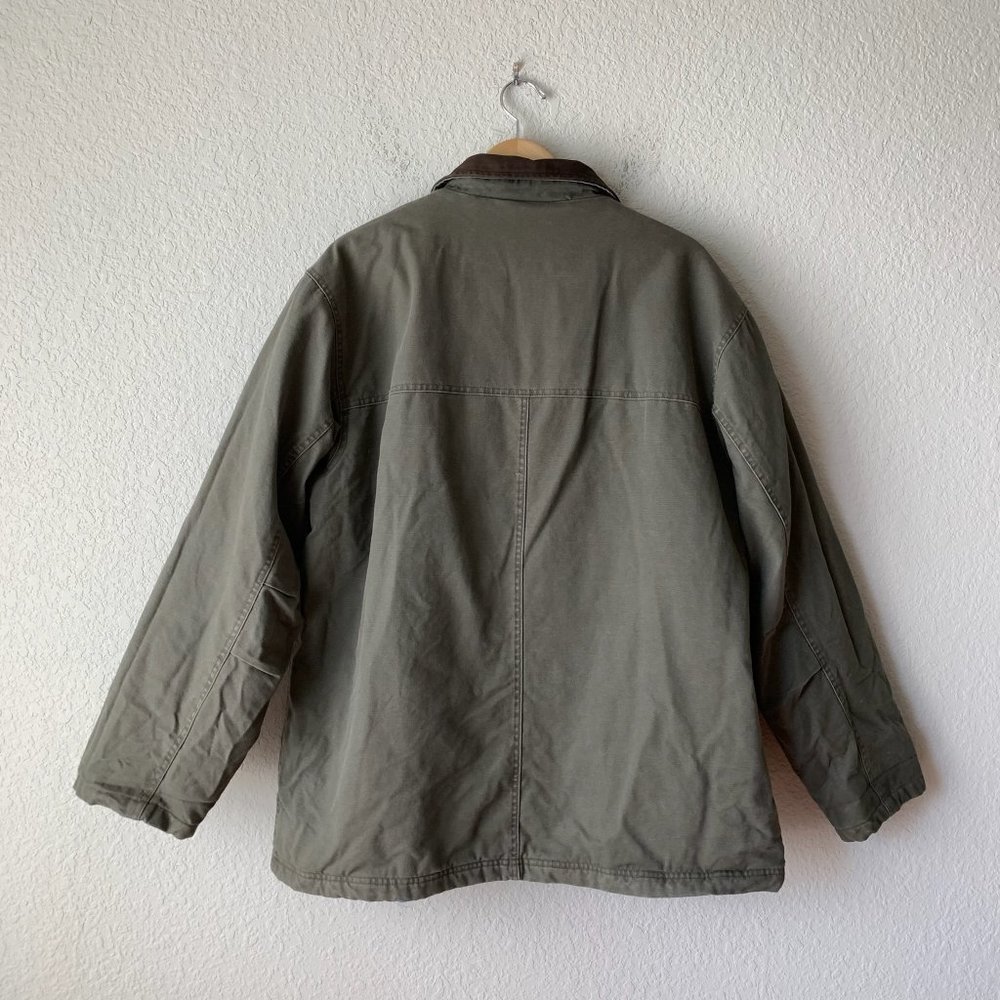 J. CREW Men's Canvas Full Zip Jacket Brown Genuine Leather Collar - Picture 7 of 9